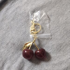 Cherry Keychain with Gold Accents